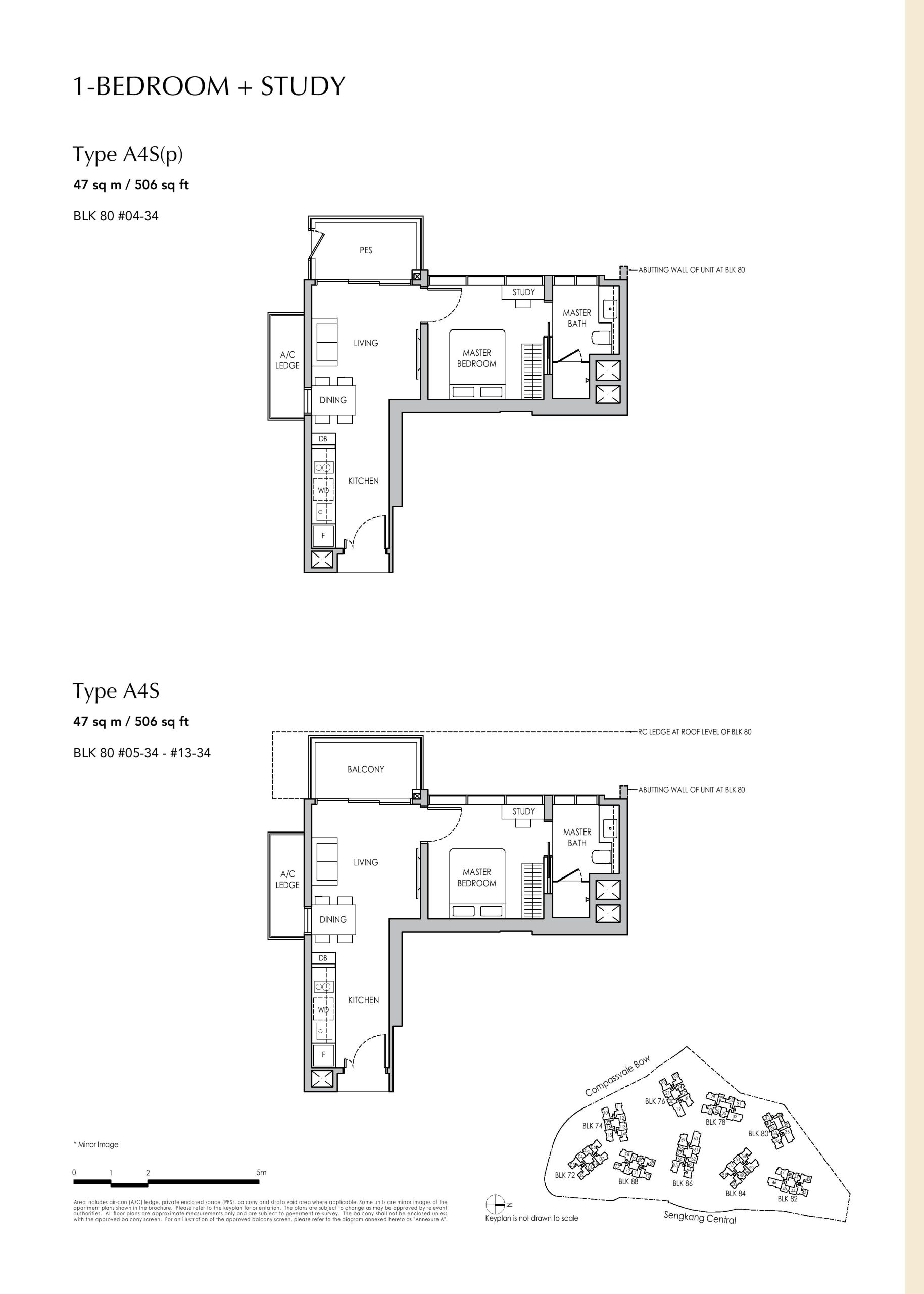 Sengkang Grand Residences 1 Bedroom + Study Type A4S(p), A4S Floor Plans