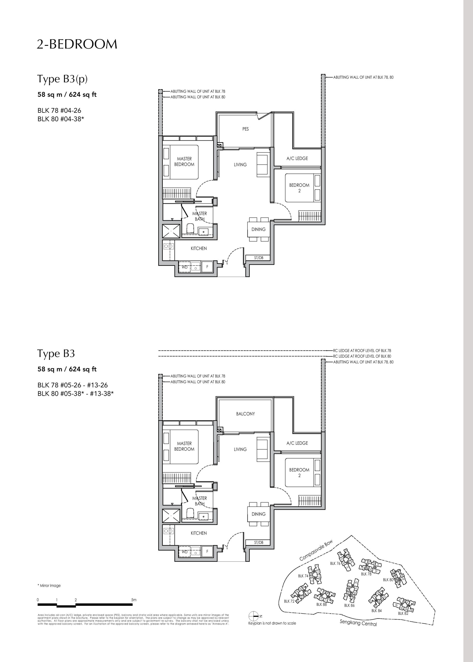 Sengkang Grand Residences 2 Bedroom Type B3(p), B3 Floor Plans