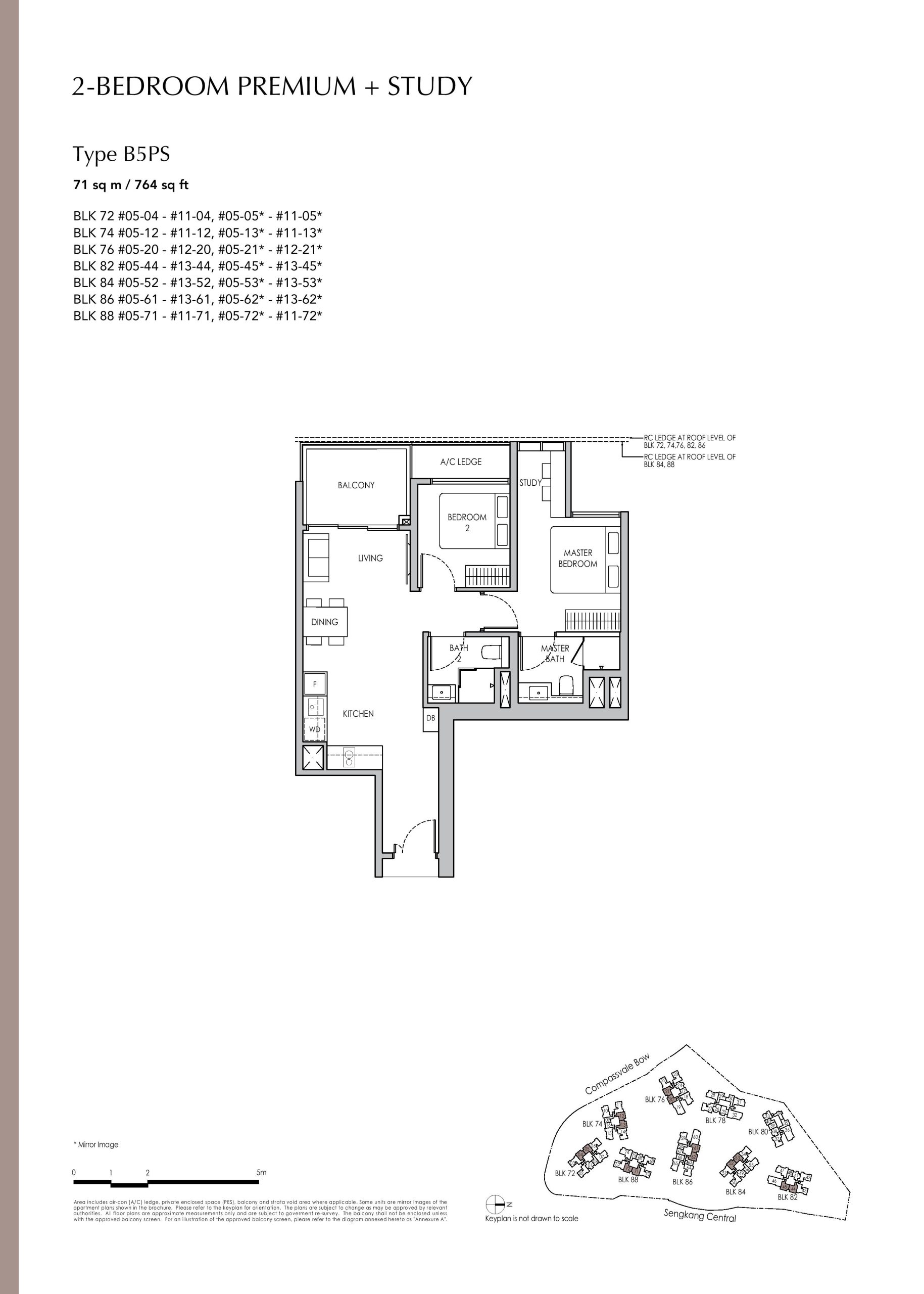 Sengkang Grand Residences 2 Bedroom Premium + Study Type B5PS Floor Plans