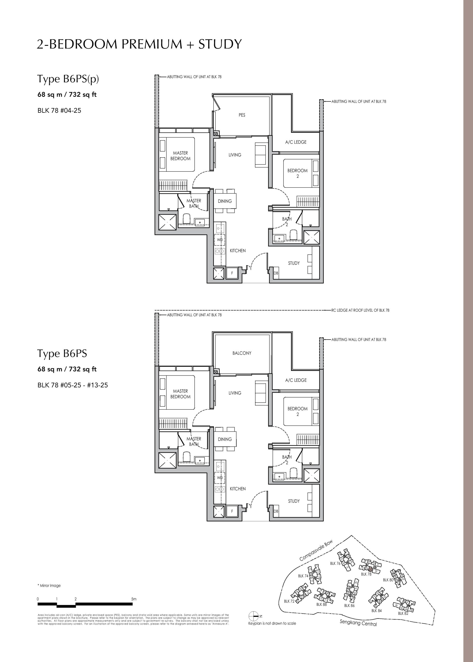 Sengkang Grand Residences 2 Bedroom Premium + Study Type B6PS(p), B6PS Floor Plans