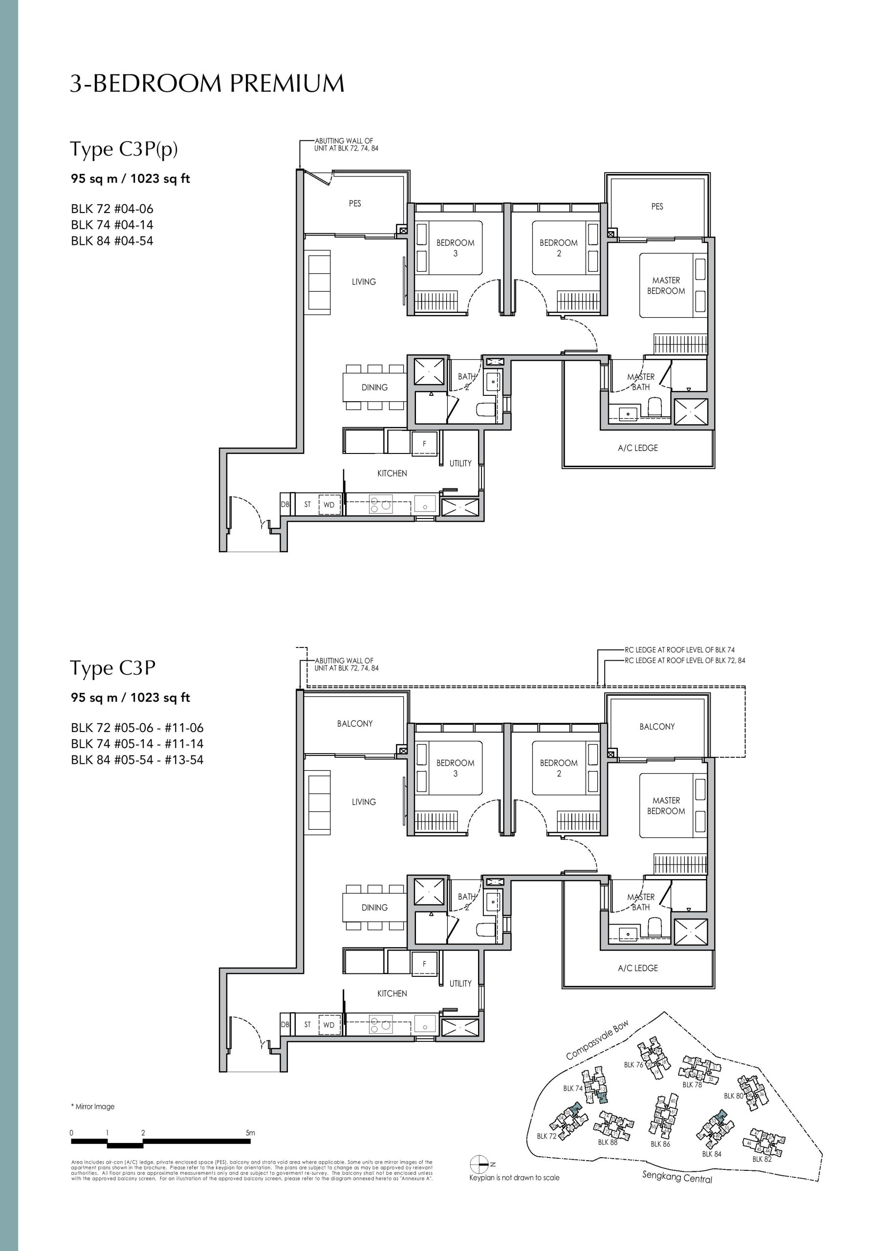 Sengkang Grand Residences 3 Bedroom Premium Type C3P(p), C3p Floor Plans