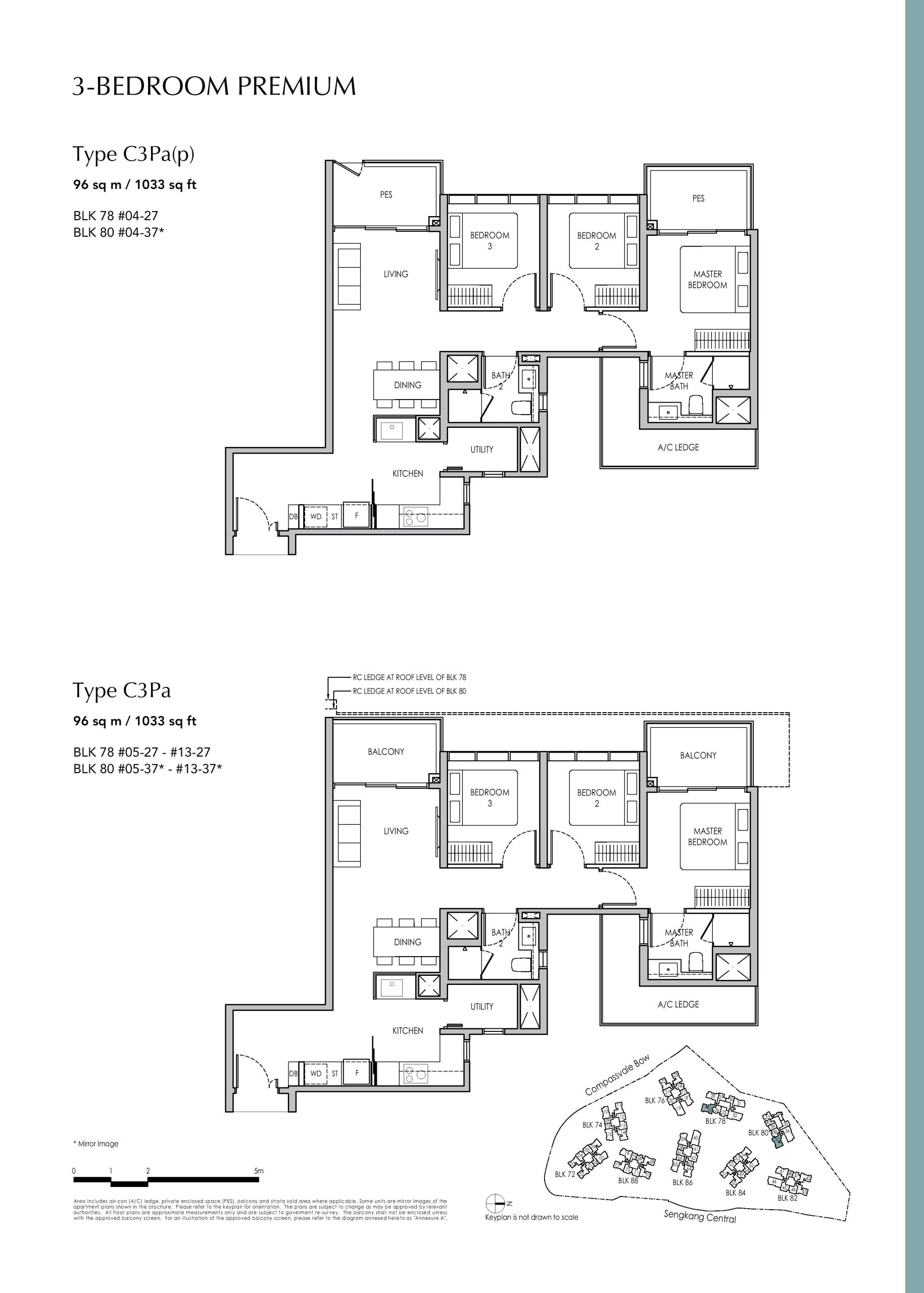 Sengkang Grand Residences 3 Bedroom Premium Type C3Pa(p), C3Pa Floor Plans