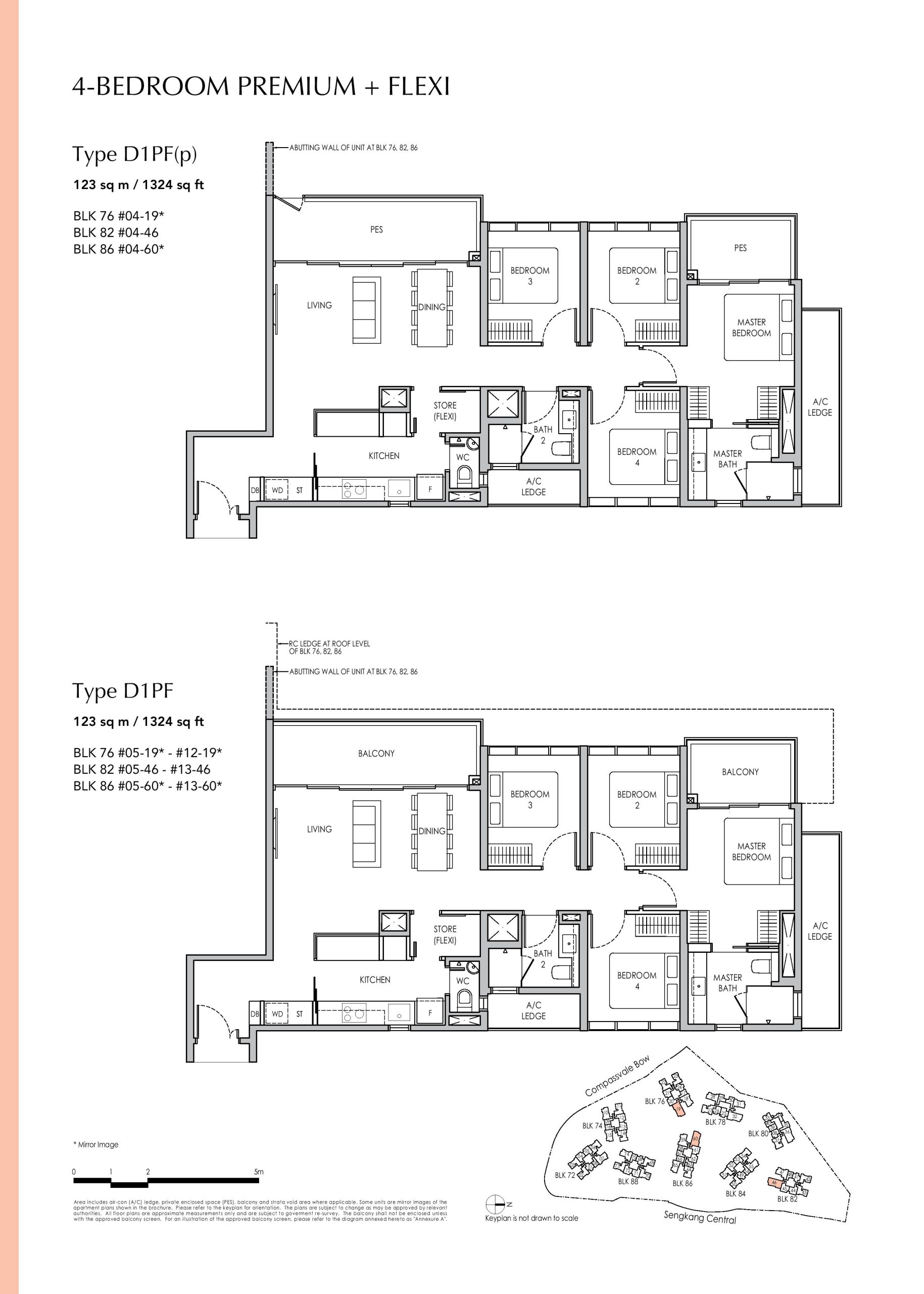 Sengkang Grand Residences 4 Bedroom Premium + Flexi Type D1PF(p), D1PF Floor Plans